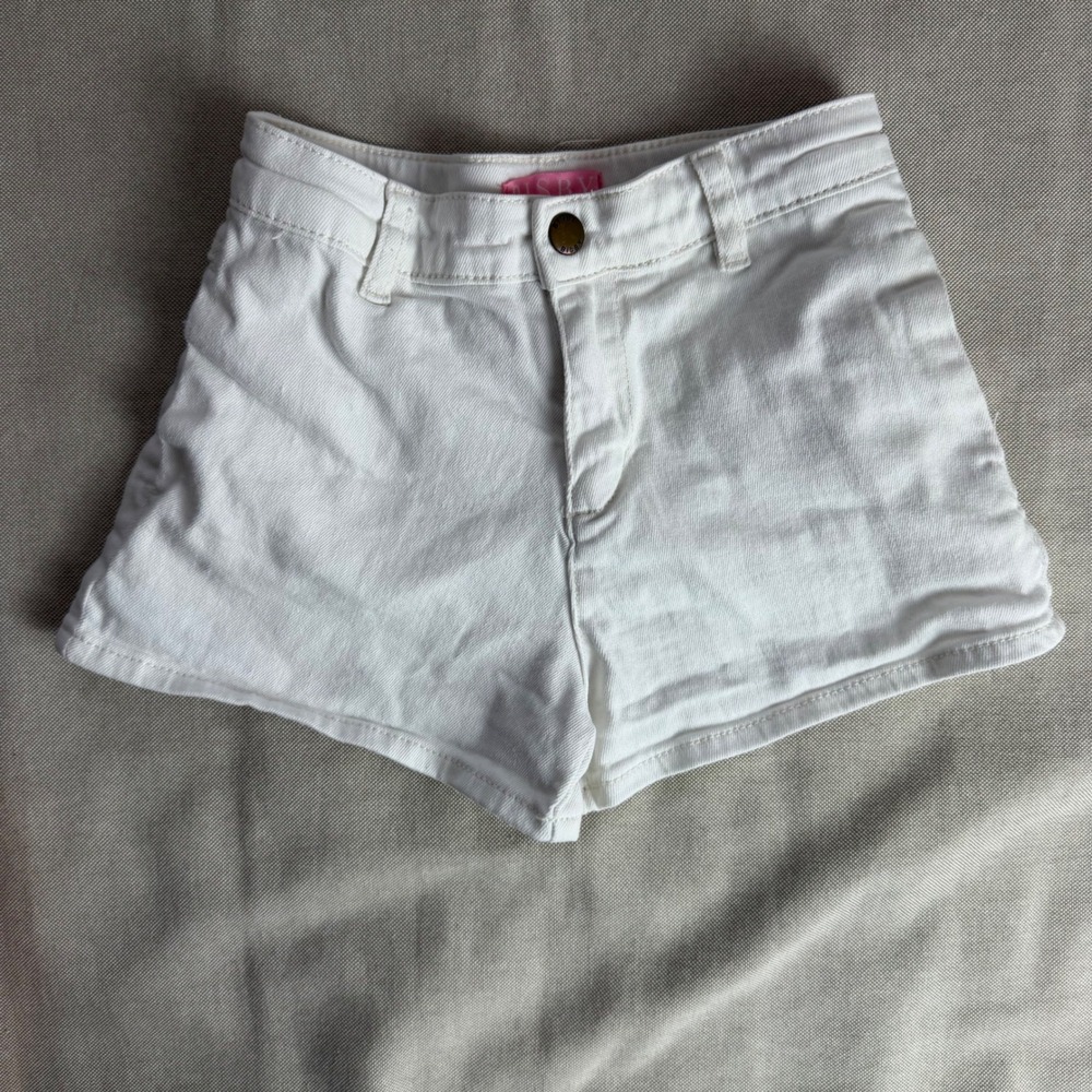 BISBY Kids Girls White Denim Shorts Size 7 Adjustable Waist Stretch Cotton